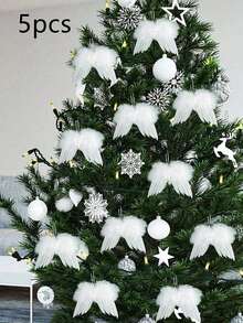 10pcs White Angel Wings Christmas Decorations, Angel Feather Wings Christmas Tree Hanging Ornaments, DIY Crafts Decorations, Garland Accessories For Christmas Family Gatherings, Christmas Party Decoration - Multicolor - View 10