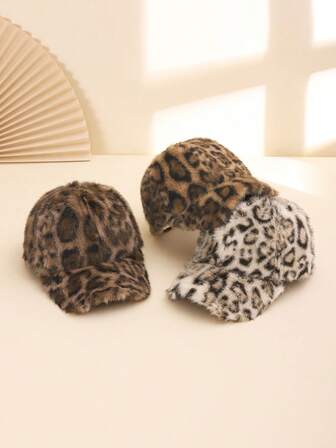 1個 ユニセックス レオパード柄フリース 暖かい オーバーサイズ ヴィンテージ ヨーロッパ&アメリカンスタイル フック&ループ ベースボールキャップ、カジュアルな日常着、アウトドアに適しています