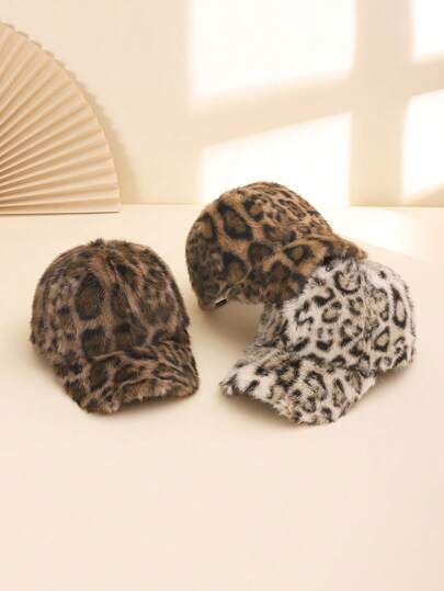 1 件男女通用豹纹羊毛保暖超大复古欧美风格钩环棒球帽，适合日常休闲穿着、外出