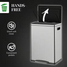 HOMCOM Dual Kitchen Garbage Bin, 2 X 5 Gallon (2 X 20 L) Trash Can With Foot Pedal, Soft-Close Garbage Can With Removable Inner Buckets, Lid, Fingerprint-Proof For Kitchen, Silver - Bạc - Xem 4