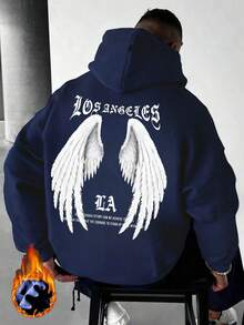 Sudadera con capucha holgada y casual con gráfico de alas en fuente gótica para hombre, otoño/invierno