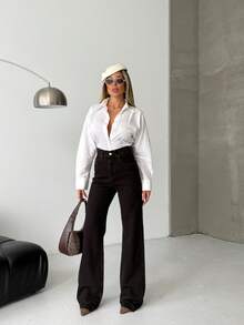 SQUALO Quần Jeans Nữ Xanh Giặt, Rách, Và Hiệu Ứng Làm Cũ Phong Cách Đường Phố - Rỉ Nâu - Xem 2