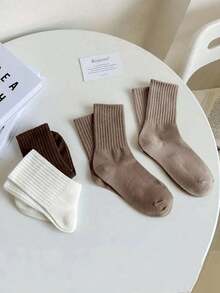 6 pares/set de calcetines cómodos y versátiles de unicolor hasta la rodilla/media pantorrilla