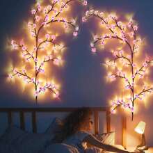 1pc LED Cherry Tree Branch Lights For Wall, Cherry Blossom Willow Vine Twig Decor Garland With 96 LED Lights And Remote, 8 Lighting Modes, Christmas Decorations Indoor For Home Wall Door Window Decor (71inch)