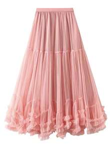 Tulle Skirt With Lining - Dusty Pink - View 1