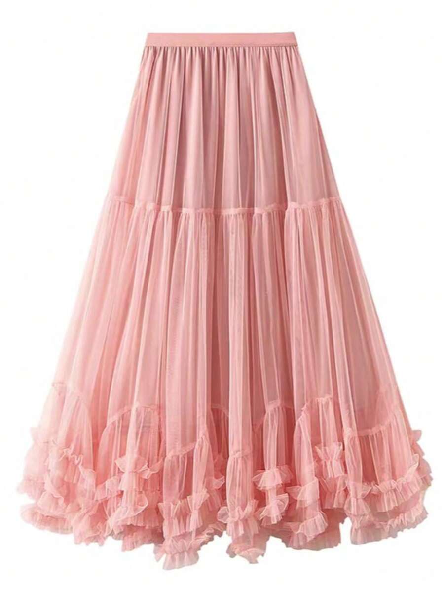 Tulle Skirt With Lining - Dusty Pink - View 1