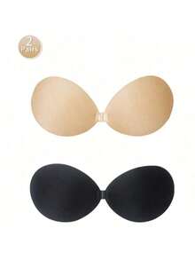 2pairs Invisible Bra Reusable Strapless Front Clasp Invisible Nipple Patches Women Backless Strapless Bra Seamless Self-Adhesive Silicone Nipple Cover Boob Pads Sticker Wedding Dress Lingerie Big Breasts And Small Breasts Are Suitable For No Stuffy Skin And No Curling. - Black - View 23