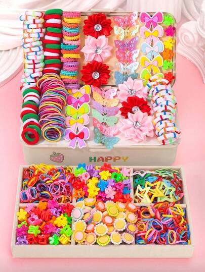 612pcs Girls Colorful Hair Accessories Set, Includes Cute Bow Hair Clips, Hair Pins, Hair Ties, Headbands, Suitable For School, Daily Wear, Festivals