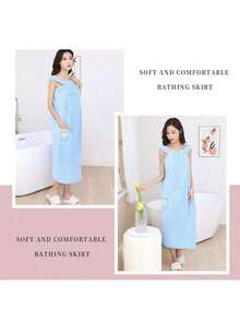 Toallas de baño largas para mujeres 100x125cm - ¡Felpa de coral gruesa con diseño de falda envolvente y textura cuadrada casera, secado ultrarrápido y absorción potente sin pelusa ni decoloración! - Azul Marino - Ver 2