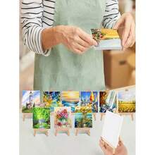 5-Piece Mini Art Painting Set - Stretched Canvas With Wooden Easel & 6-Color Acrylic Paint Kit - Complete Starter Pack For Acrylic Pouring, Oil Painting & Wet Art Media - DIY Miniature House Decor - Fall Creative Essential, Holiday Gift Idea, Beginner Artist Kit, Instagrammable Craft Project