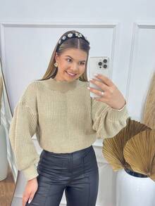 SELINE Women's Elegant Winter Blouse, Basic Knit. - Krim - View 2