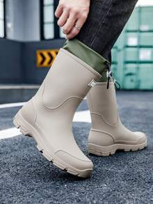 时尚防水雨靴，男女通用抽绳中筒送货骑手工作靴，厚底，防滑 - 灰色 - 查看 7