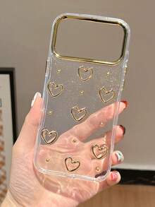 闪光 3D 镂空金属心形蝴蝶结手机壳适用于 17 Pro Max 16 15 14 13 12 Pro Max Plus 11 女款可爱滴胶透明防震保护套 - 金色愛心 - 查看 4