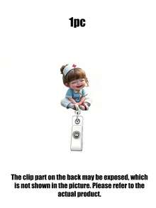 2D 平面亚克力护士女孩证件卡套 - 可伸缩卡扣，耐用标签，适合医学生和执业护士 - 耐用 PMMA 材质，用于工作场所身份识别，医疗标签夹 | 可爱设计 | 耐用亚克力材质，护士配件，返校季，教师礼物 - 彩色 - 查看 9