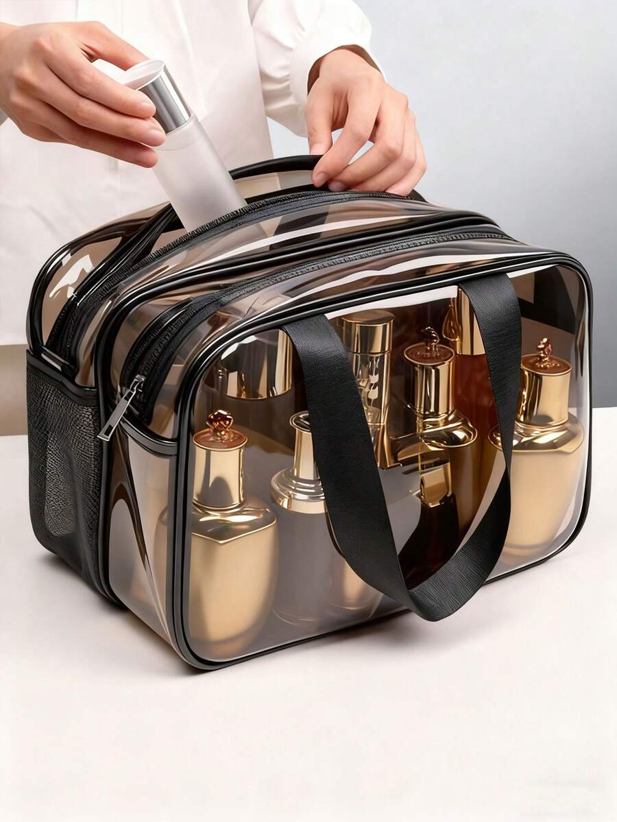 1 túi đựng đồ trang điểm, túi mỹ phẩm du lịch, túi đựng cọ trang điểm, túi đựng đồ vệ sinh cá nhân, túi đựng đồ trang điểm bằng PVC trong suốt, túi đựng đồ vệ sinh cá nhân cầm tay, túi đựng mỹ phẩm, túi đi biển, vật dụng cần thiết khi đi du lịch.