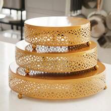 3 Pieces White/Golden Cake Stand Set, 8/10/12 Inch Round Metal Dessert Display Stand Decorative Cake Holder Cupcake Pastry Candy Display Plate For Wedding, Party, Birthday, Event - Vàng - Xem 1