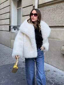 Autumn/Winter New Fashion Street Style Faux Fox Fur Faux Fur Jacket, Women Elegant Short Faux Fur Coat - trắng - Xem 1