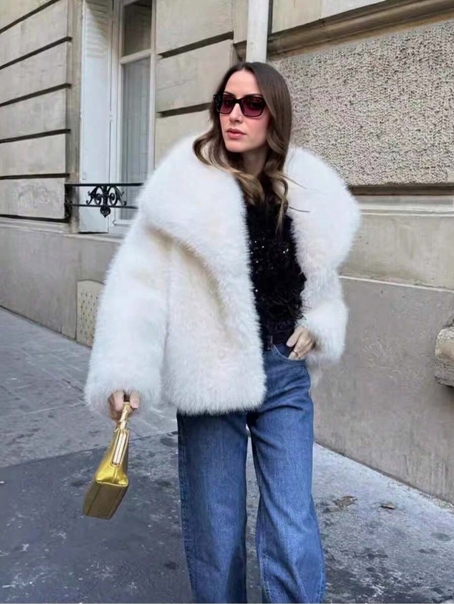Autumn/Winter New Fashion Street Style Faux Fox Fur Faux Fur Jacket, Women Elegant Short Faux Fur Coat - trắng - Xem 1