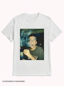 Mclovin Smoking Graphic Vintage Style ,Casual Print,Comfortable And Versatile,Letter Pattern Pure Cotton 220g Printed T-Shirt - 白色 - 查看 12