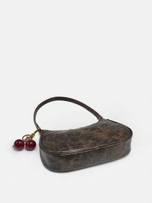 1 件 Novachic 女士花卉面料休闲单肩包，拉链开合，复古风格，腋下包，适合各种场合 - 咖啡棕 - 查看 4