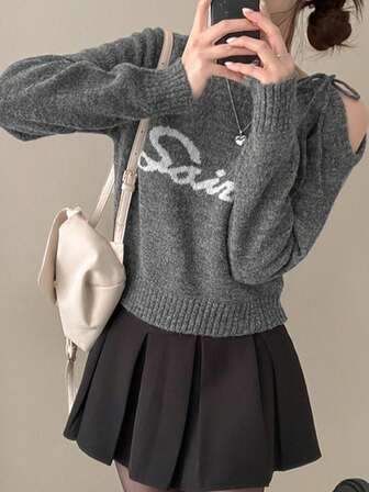 Women's Long Sleeve Sweater With Tie Design And Embroidery, Autumn/Winter