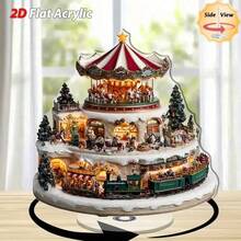 2D Scena natalizia piatta in acrilico rotante - Raffigurante Babbo Natale, pupazzo di neve e carrozza in un paesaggio invernale illuminato - Base rotante a 360°, statua da collezione durevole senza alimentazione elettrica per casa, ufficio, camino o feste - Decorazione festiva ideale perOgnissanti Halloween, con luci scintillanti e dettagli innevati - Multicolore - Visualizzare 8