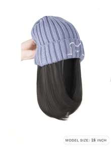 帽子假发一体女熊针织帽锁骨发秋冬韩版保暖百搭假发帽 - 彩色 - 查看 5