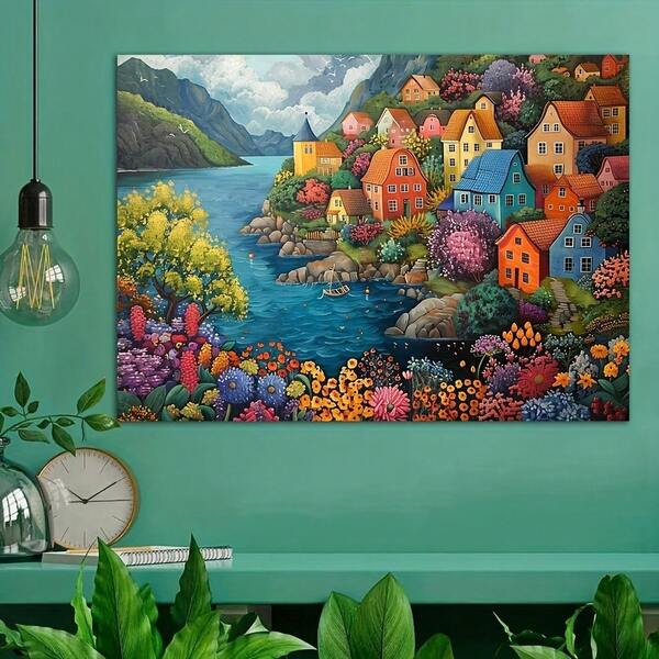 1pc Beautiful City Unframed Canvas Art Poster, Mixed Color Canvas Art For Bathroom, Bedroom, Office, Living Room Home Decor