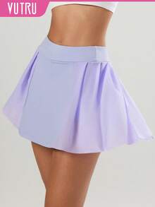 VUTRU 女士网眼拼布百褶裙防闪烁二合一网球裙，适合慢跑 - 紫色 - 查看 1