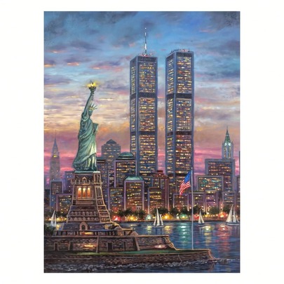 1 Stück Leinwandkunst mit Welthandelszentrum und Freiheitsstatue | Ungerahmt, weiches Leinwandmaterial | Wasserfest | Wand-Dekoration für Zuhause & Büro | Geschenkidee für Verwandte & Freunde ohne Rahmen 50x70cm/19,68x27,55 Zoll