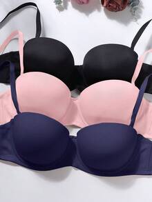Set de 3 sujetadores de mujer de unicolor con aros y tirantes desmontables (se recomienda pedir una talla talla grande) - Multicolor - Ver 6