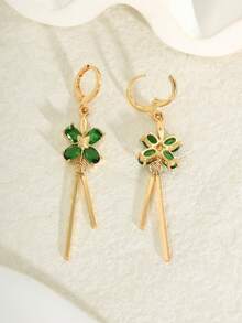 زوج من الأقراط الخضراء على الطراز الشرق أوسطي، قلادة بتصميم أربع ورقات البرسيم مطلية بالذهب عيار 18 قيراط مع شرابة، مناسبة للارتداء اليومي للنساء، الزفاف، الحفلات، السفر، المناسبات