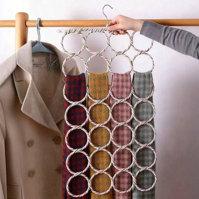 Appendiabiti a 28 anelli per sciarpe e cravatte, rastrelliera per esposizione di cravatte a più anelli, organizer colorato a forma di gabbia per pappagalli ispirato per cinture intrecciate, appendiabiti per sciarpe e foulard, organizer multifunzione pieghevole per uso domestico, accessorio salvaspazio per armadi, ordinato per camera da letto e bagno, design portatile e pieghevole adatto ai viaggi, regalo perfetto per le feste, soluzione per l'organizzazione quotidiana dell'armadio