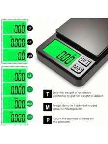 1000g/0.01g 数字袖珍秤，精密 LCD 背光称重工具，塑料，电池供电，去皮功能，适用于珠宝、食品、盎司/格令，不含电池 - 彩色 - 查看 8