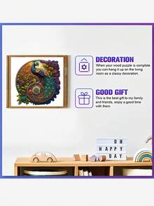 1pc Elegant Wooden Peacock Puzzle, Adult Stress Relief Circular Puzzle, Family Leisure Toy, Christmas, Birthday Gift For Friends, Wooden Puzzle 3d, Wooden Puzzle>Adults Puzzles, Birthday,Puzzle,Puzzles,Wooden Puzzle - Apricot - View 4