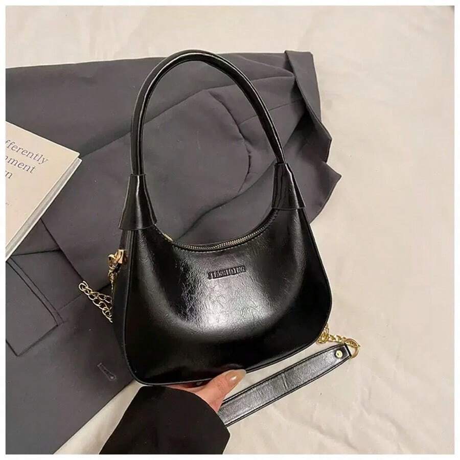 Nuevo Bolso Bandolera Con Cadena Versátil Bolso Media Luna - Negro - Ver 1