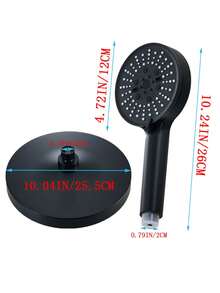 4 模式手持花洒套装，经典美式风格，配备高压方形雨淋花洒头和分水器，抛光 ABS 材质，全身覆盖，无需用电，花洒组合 - 黑色 - 查看 9