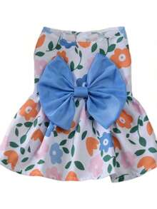 Váy in hình dễ thương cho chó con, Quần áo thú cưng, Quần áo cho chó, Quần áo cho chó Chihuahua, Đồ dùng cho mèo, Trang phục cho thú cưng, Váy cho chó có nơ - Màu xanh lam - Xem 12