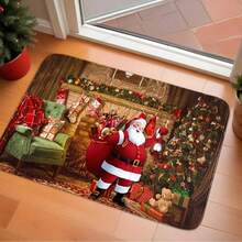 Santa Claus Printed Doormat - Polyester Absorbent Non-Slip Anti-Fouling Mat, Machine Washable, Knitted, Lightweight, Suitable For Home Bedroom/Living Room/Kitchen, Holiday Decor, Christmas Decoration Kitchen Rug - Multicolor - View 3