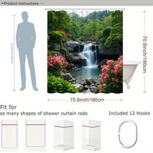 1pc Japanese Garden Waterfall Azalea Pond Shower Curtain Tranquil Flowing Water Rich Leaves 70.8x 70.8inch With - Nhiều màu - Xem 4