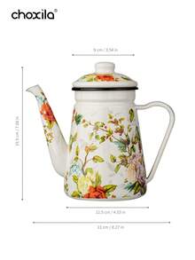choxila 1件搪瓷咖啡壶花卉图案手冲壶1.2L大容量咖啡壶手柄壶咖啡壶窄口油壶煮茶壶家用煮茶壶适用于电炉燃气煮咖啡或茶 - 1.2L花鳥搪瓷壺 - 查看 13