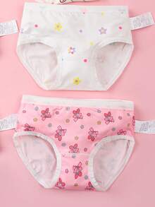 6条/包 女童新款可爱碎花蝴蝶结印花柔软舒适纯棉内裤