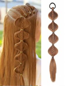 Synthetic Braided Ponytails Hair Extensions For Kids With Elastic Hair Band Hairpieces Natural Black/ Brown Fake Hair1pcs