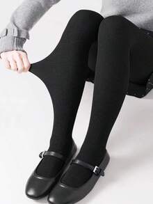 女士舒适加厚保暖竖条纹连裤袜，高弹提臀塑形保暖连裤袜，适合秋冬季休闲、商务、居家穿着