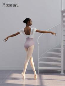 DonsGirl 1 件女式芭蕾舞紧身衣，2 合 1 吊带飘袖紧身衣，体操运动服，舞蹈表演服装 - 淺灰紫 - 查看 10