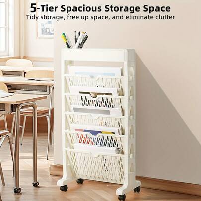 Senmeo Rollender 5-Tier Book Organizer Ultra-Slim Design (7.48 Inches), 360 °   Swivel Casters – Ideal For Offices, Dormitories & Private Libraries