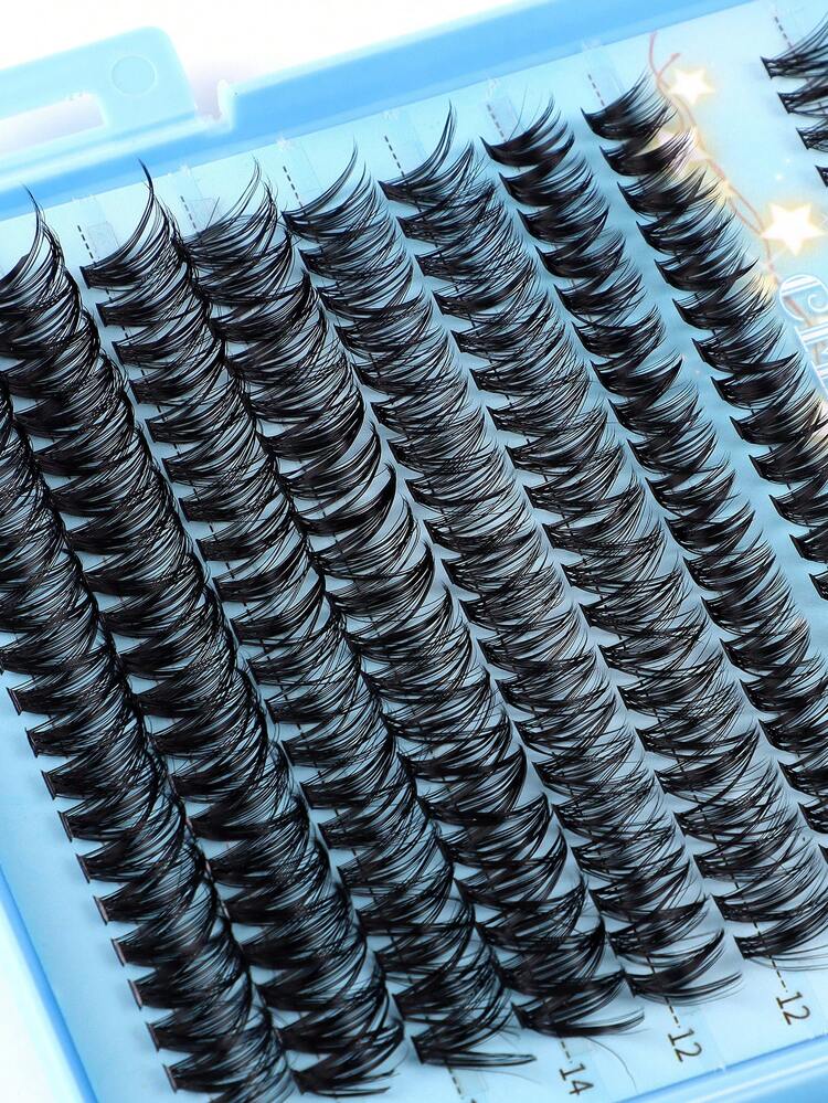640pcs/Set DIY Eyelash Extension Kit, Eyelash Cluster Set, Curl Degree 10D-100D, Includes Eyelash Glue, Tweezers And Eyelash Brush. Suitable For Home Use. Comes With Eyelash Cluster Manual (5 Mixed Styles). Christmas Travel Essential. - Màu xanh lam - Xem 11