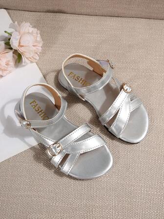Children Fashion Outdoor Sandals Summer Square Toe Flat Shoes One-Strap Sandals New Style Girls Shoes Stylish Beach Slippers