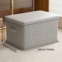 1pc Herringbone Pattern Large Capacity Storage Box, Minimalist Non-Woven Fabric Cube, Multi-Size Storage Bin, Clothes & Pants Organizer Box, Wardrobe Organizer, Bedroom Clothing Storage, Quilt Storage Box, Suitable For Home/Wardrobe Organization - Grey - View 5
