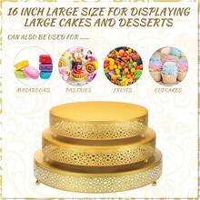 3-Piece Cake Stand Set Round Metal Cake Stands Dessert Display Cupcake Stands, Gold - Vàng - Xem 7